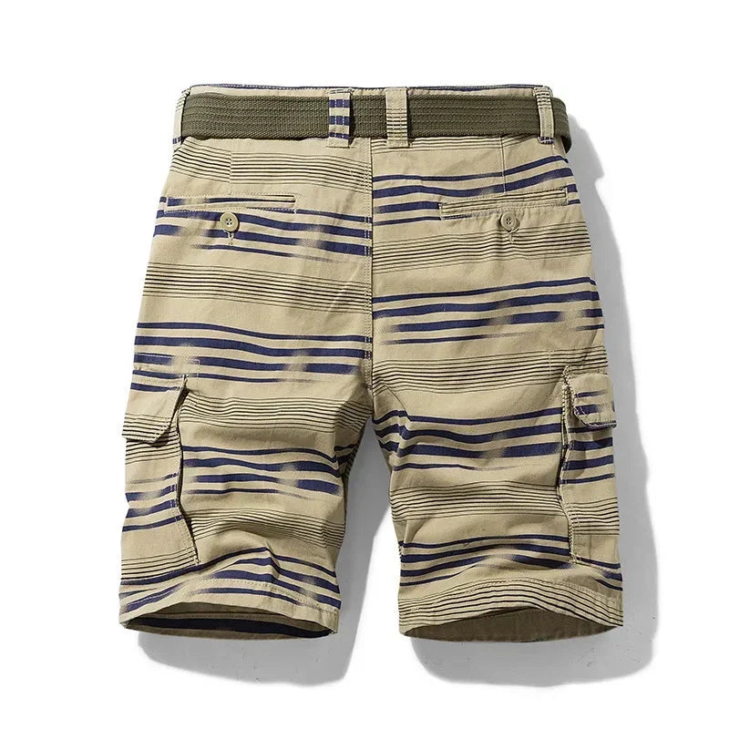 Bermuda cargo homme léger rayé à poches multiples