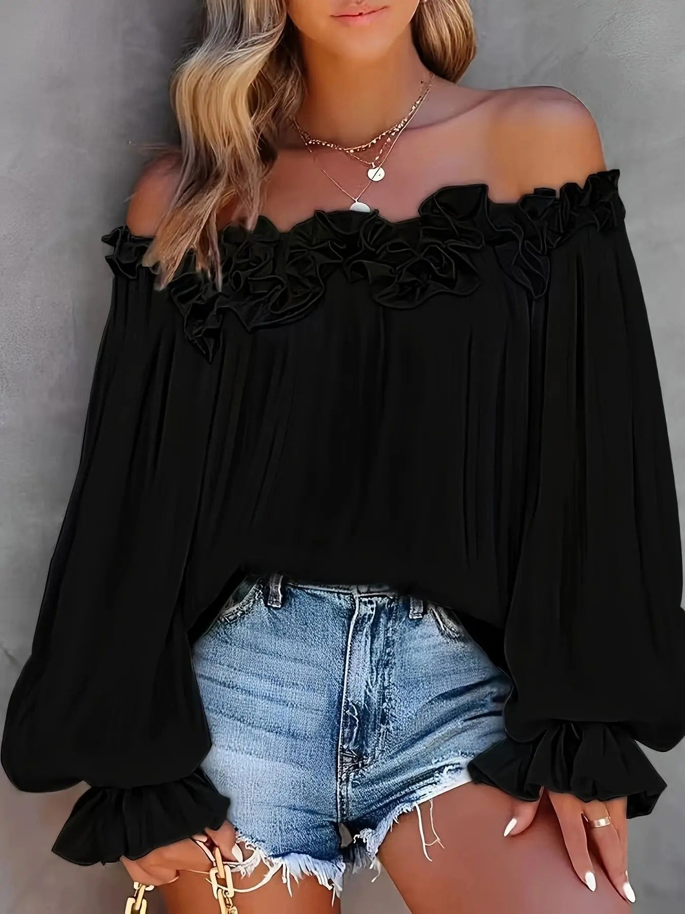 Blouse femme à manches longues et épaules dénudées