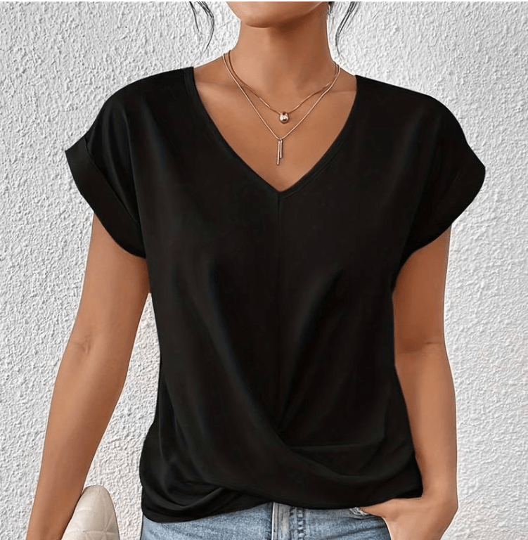 Blouse femme col en V avec effet ventre plat