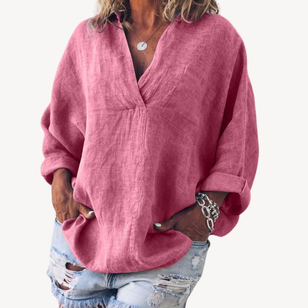 Blouse oversized à col en V pour femme