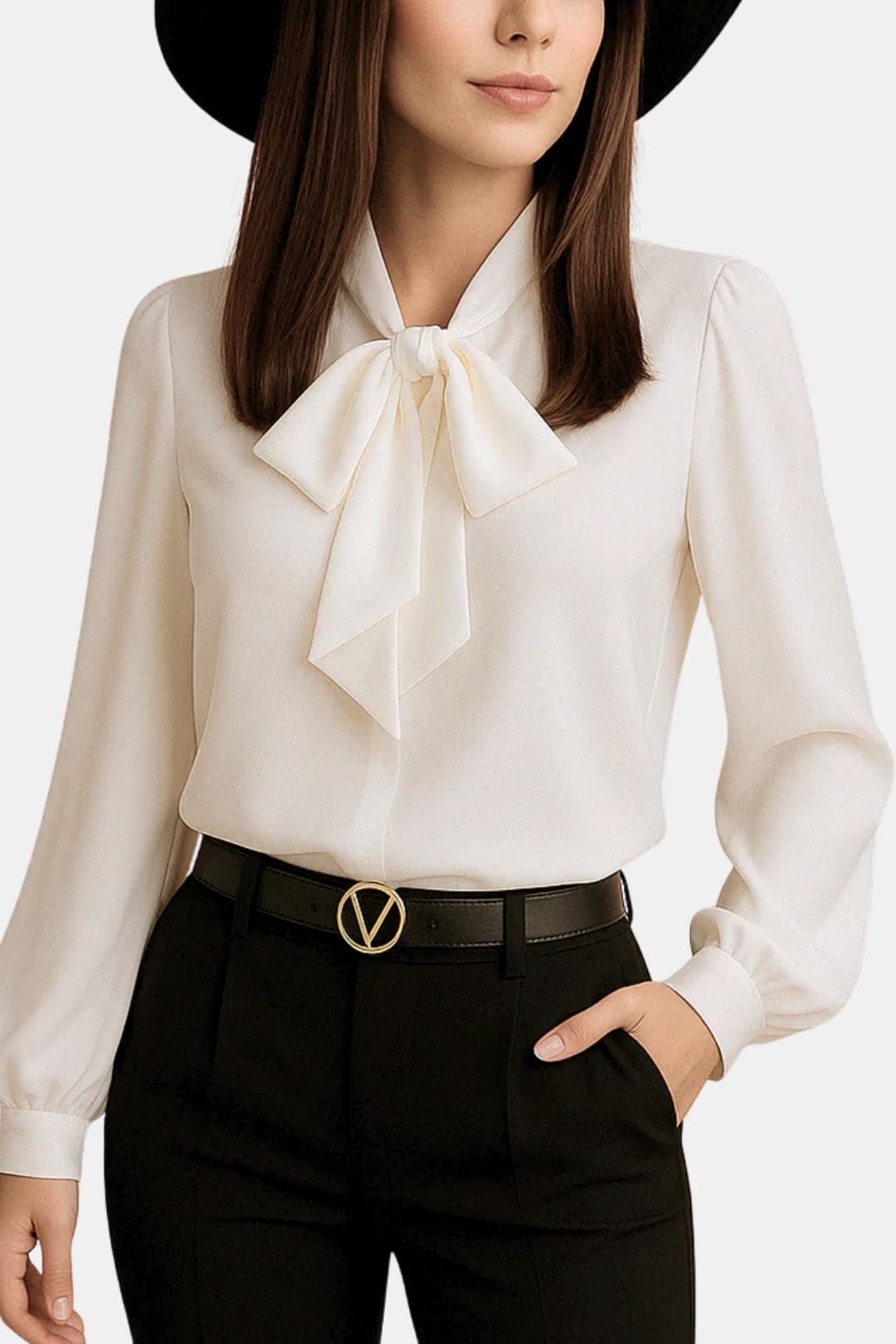 Blouse pour femme à col lavallière et manches longues