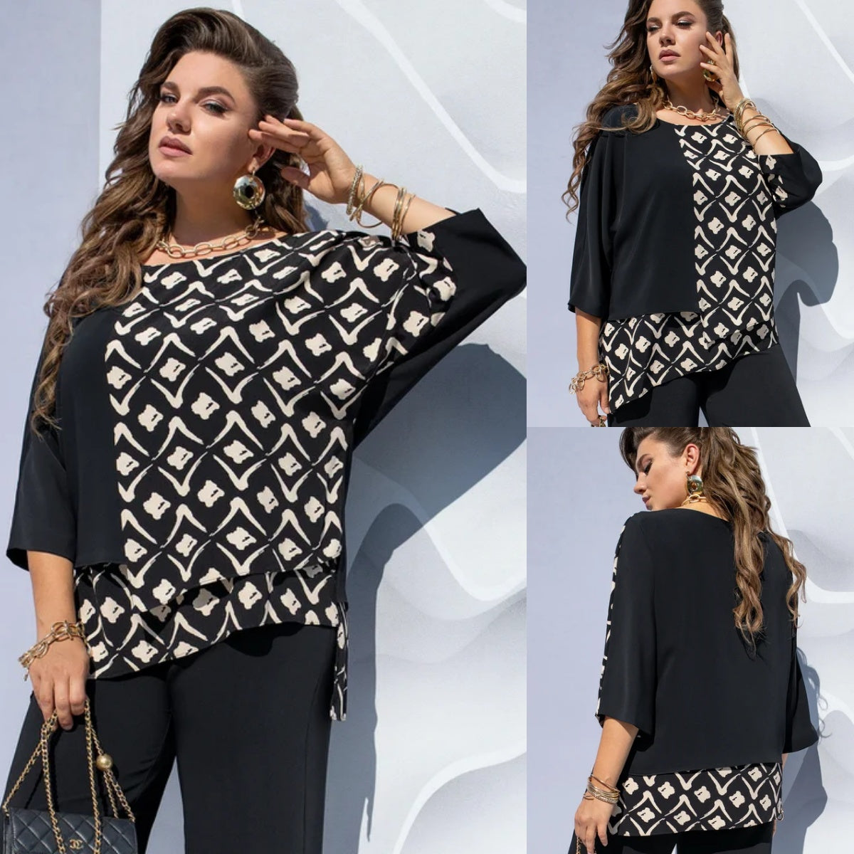 Blouse pour femme superposée à motif graphique