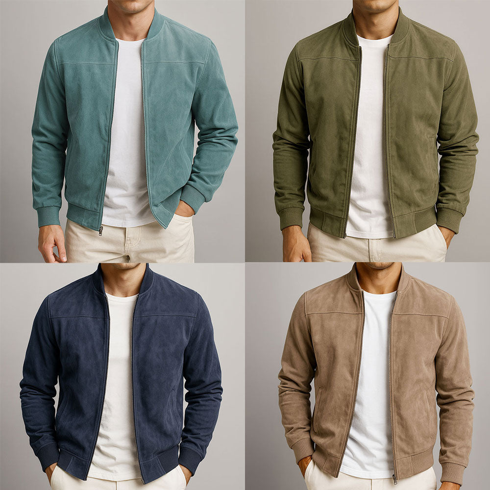 Blouson homme d'été élégant aspect suédé et coupe moderne confortable