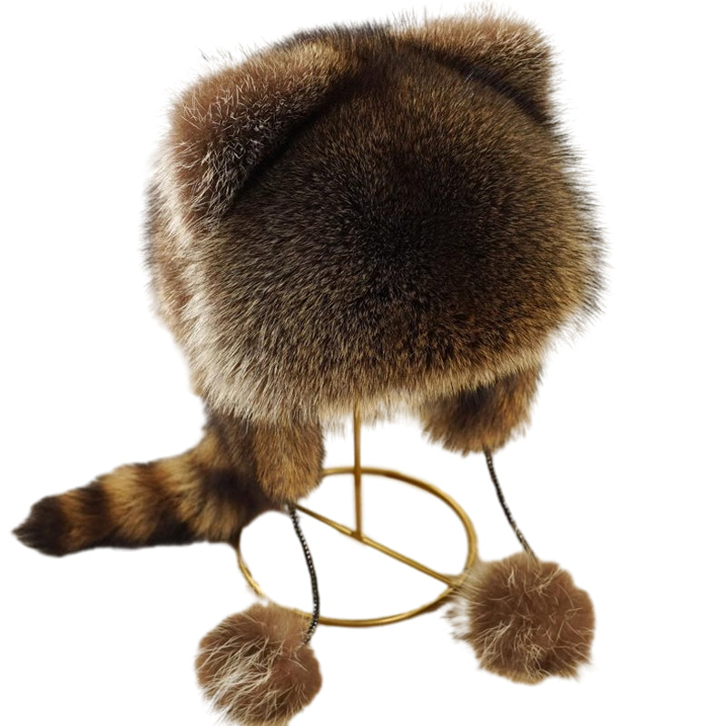 Bonnet d'hiver en fourrure avec pompons