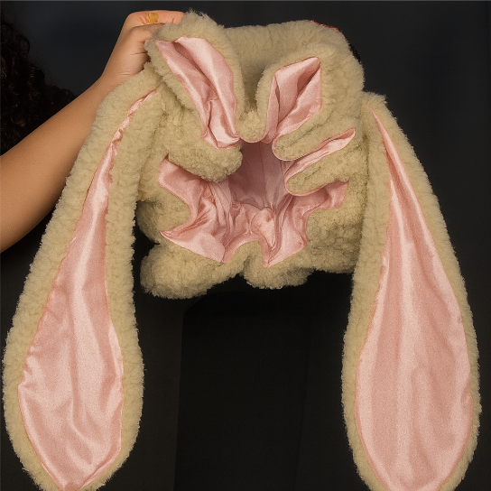 Bonnet lapin en peluche — chapeau doux et chaud avec doublure