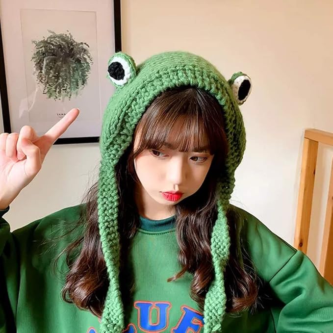 Bonnet tricoté grenouille avec protection pour les oreilles