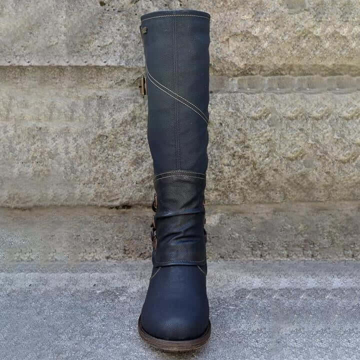 Bottes en cuir vintage à fermeture éclair pour femme