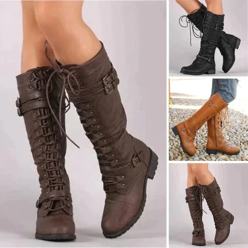 Bottes hautes à lacets rétro pour femme