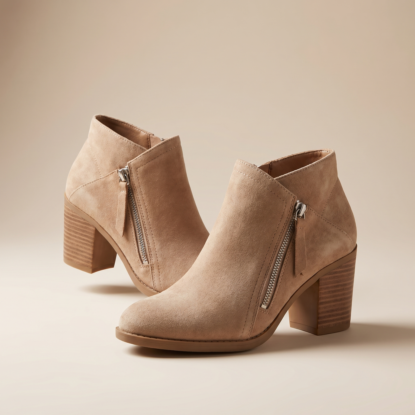 Bottines en daim pour femme à talon carré, soutien de la voûte plantaire et fermeture éclair