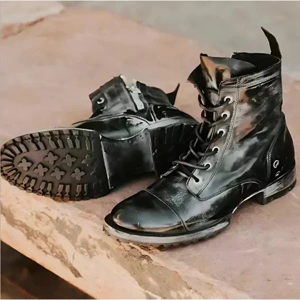 Bottines militaires en cuir à lacets avec bout renforcé pour femme