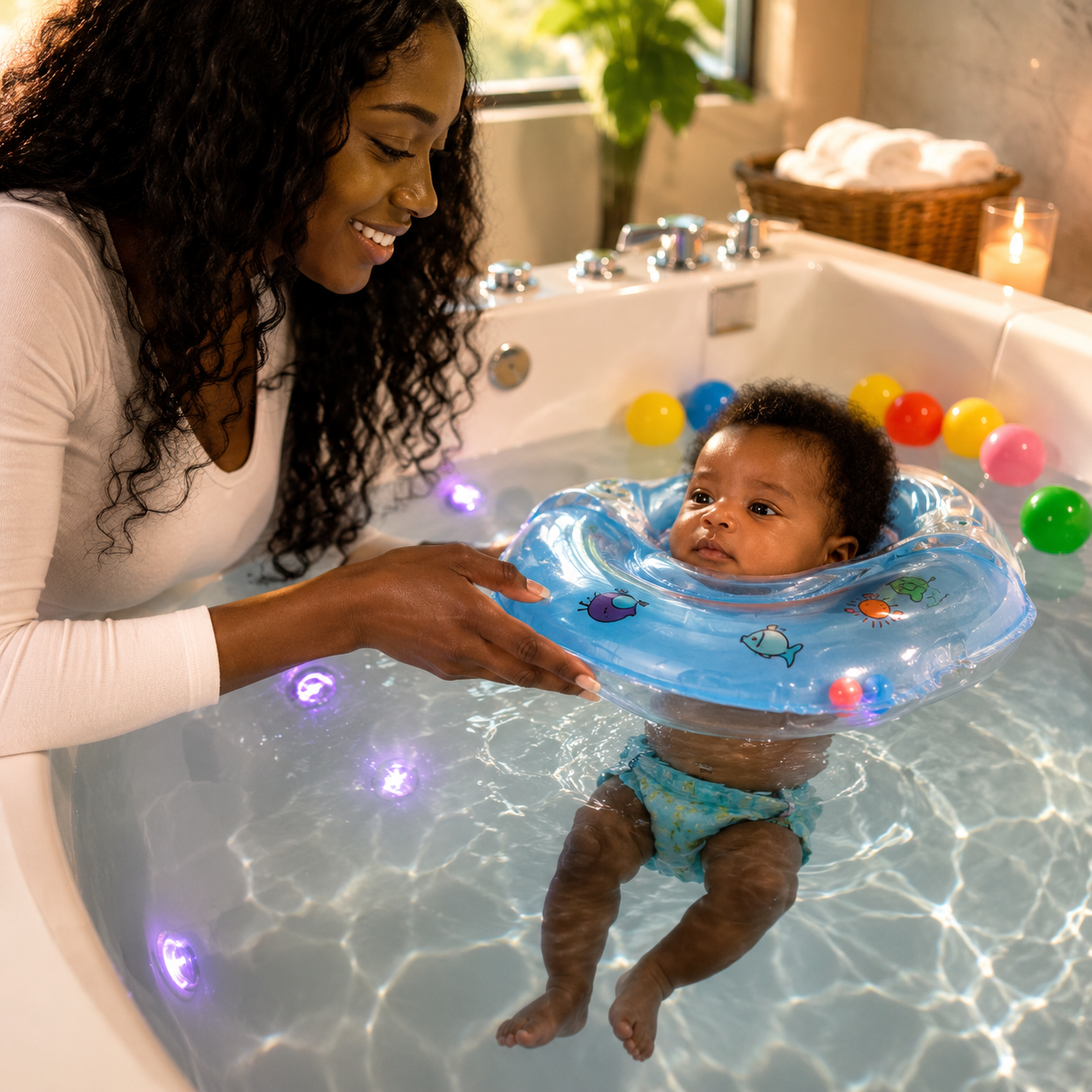 Bouée de cou gonflable pour bébé avec support réglable pour le bain