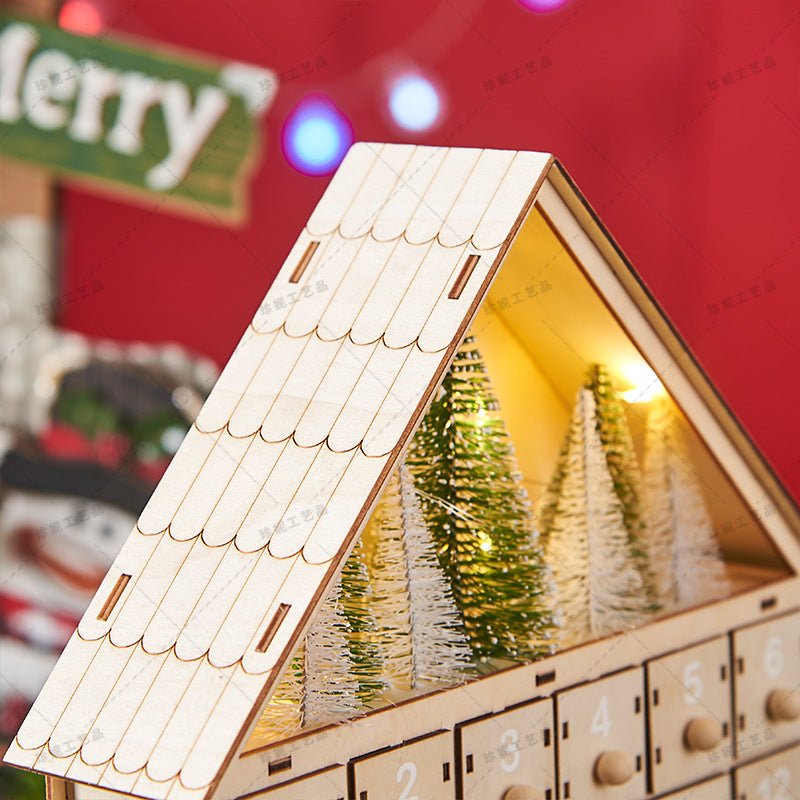Calendrier de l'Avent de Noël en bois avec éclairage LED