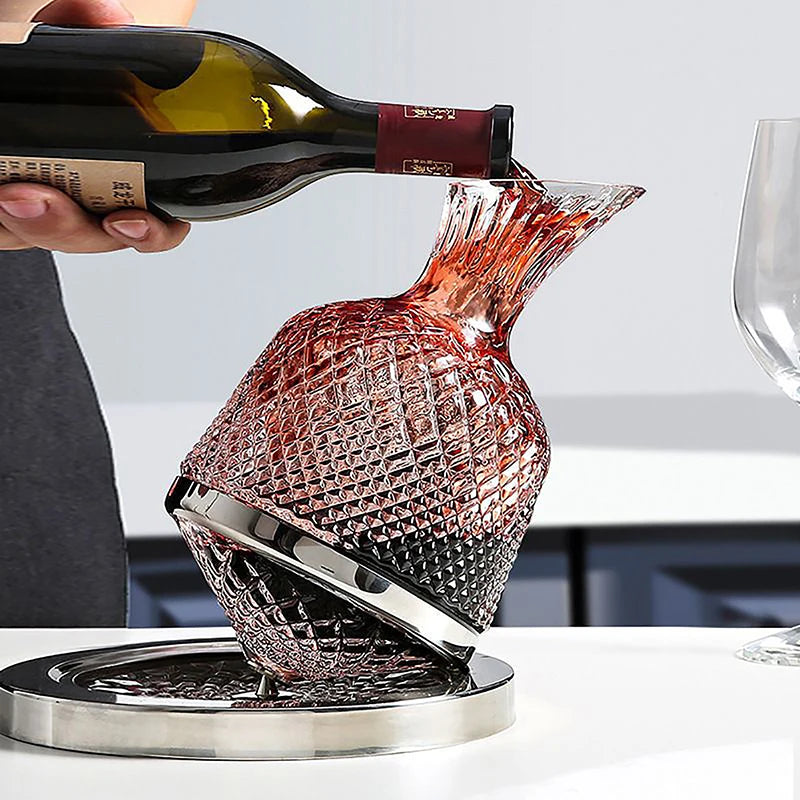 Carafe rotative en cristal de haute qualité – design luxueux et élégant avec fonction de rotation pour une meilleure aération – idéale pour le whisky et autres spiritueux – un ajout unique pour votre table