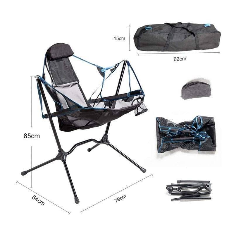 Chaise basculante pliante d'extérieur portable avec oreiller pour camping et pêche