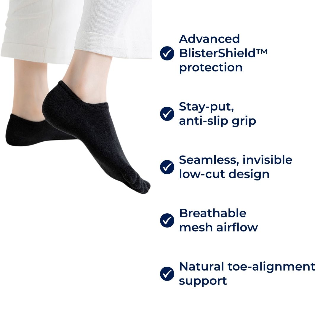 Chaussettes invisibles à orteils séparés – Maille respirante antidérapante – Coupe basse – Confort estival, prévention des ampoules et fraîcheur toute la journée