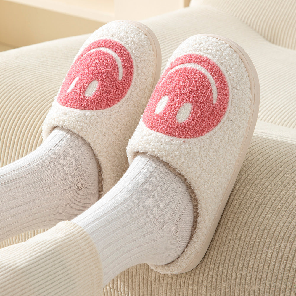 Chaussons d'intérieur pour femme à motif smiley et doublure douce