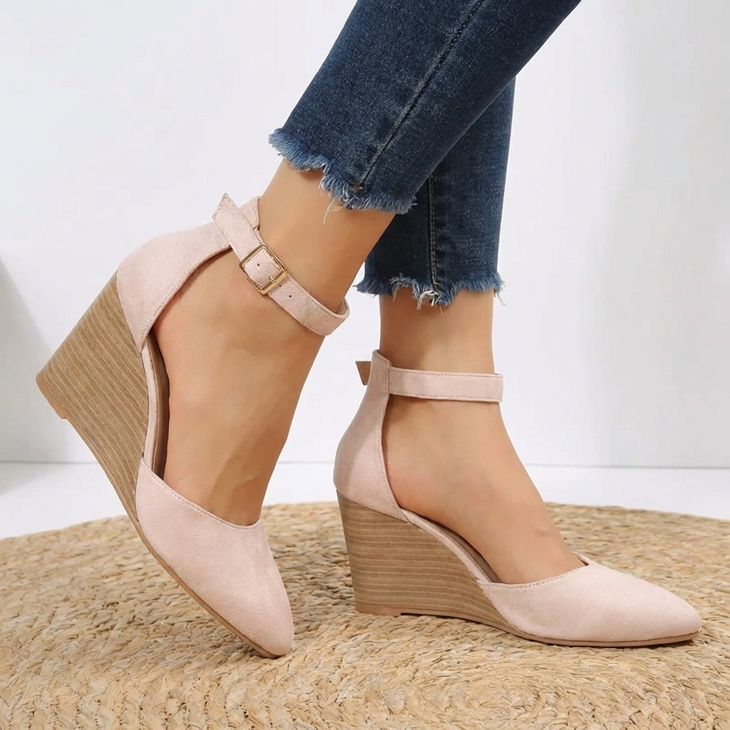 Chaussures compensées pour femme à bout pointu et bride de cheville – confort élégant et confection artisanale raffinée