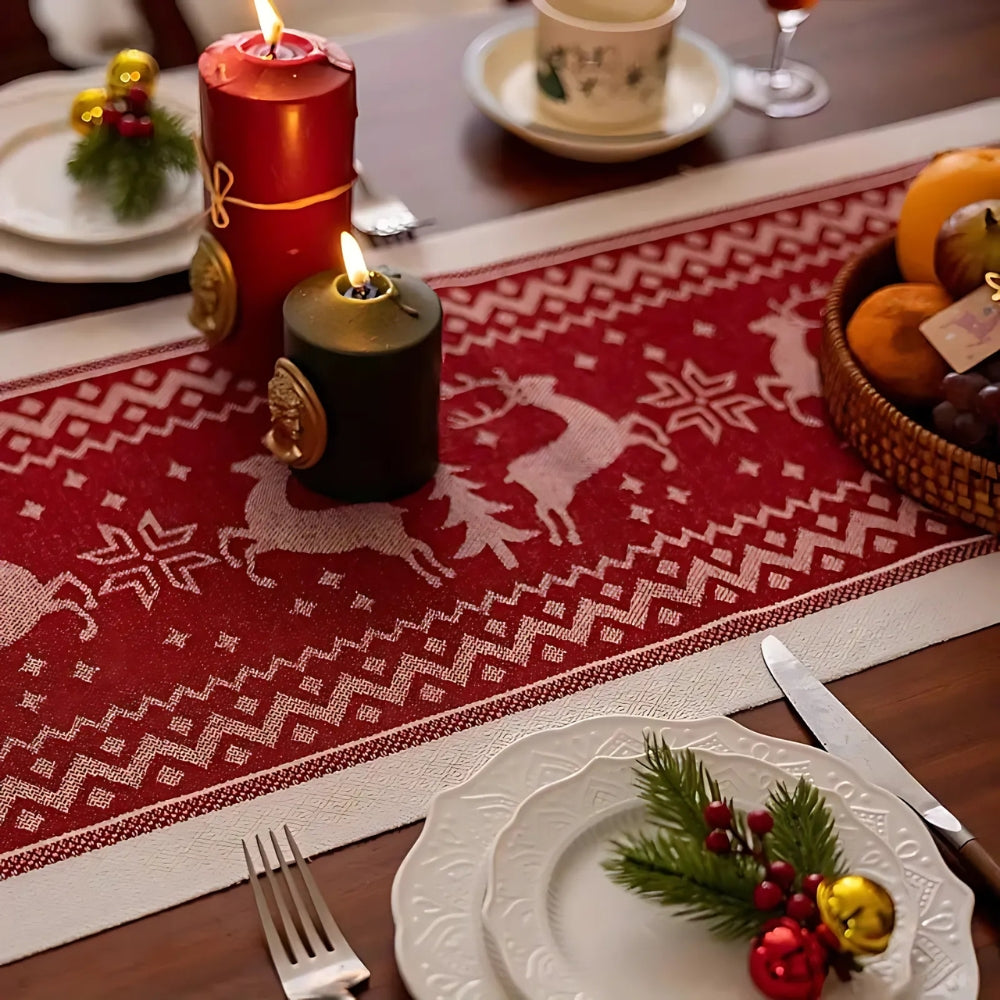 Chemin de table de Noël festif à motif renne