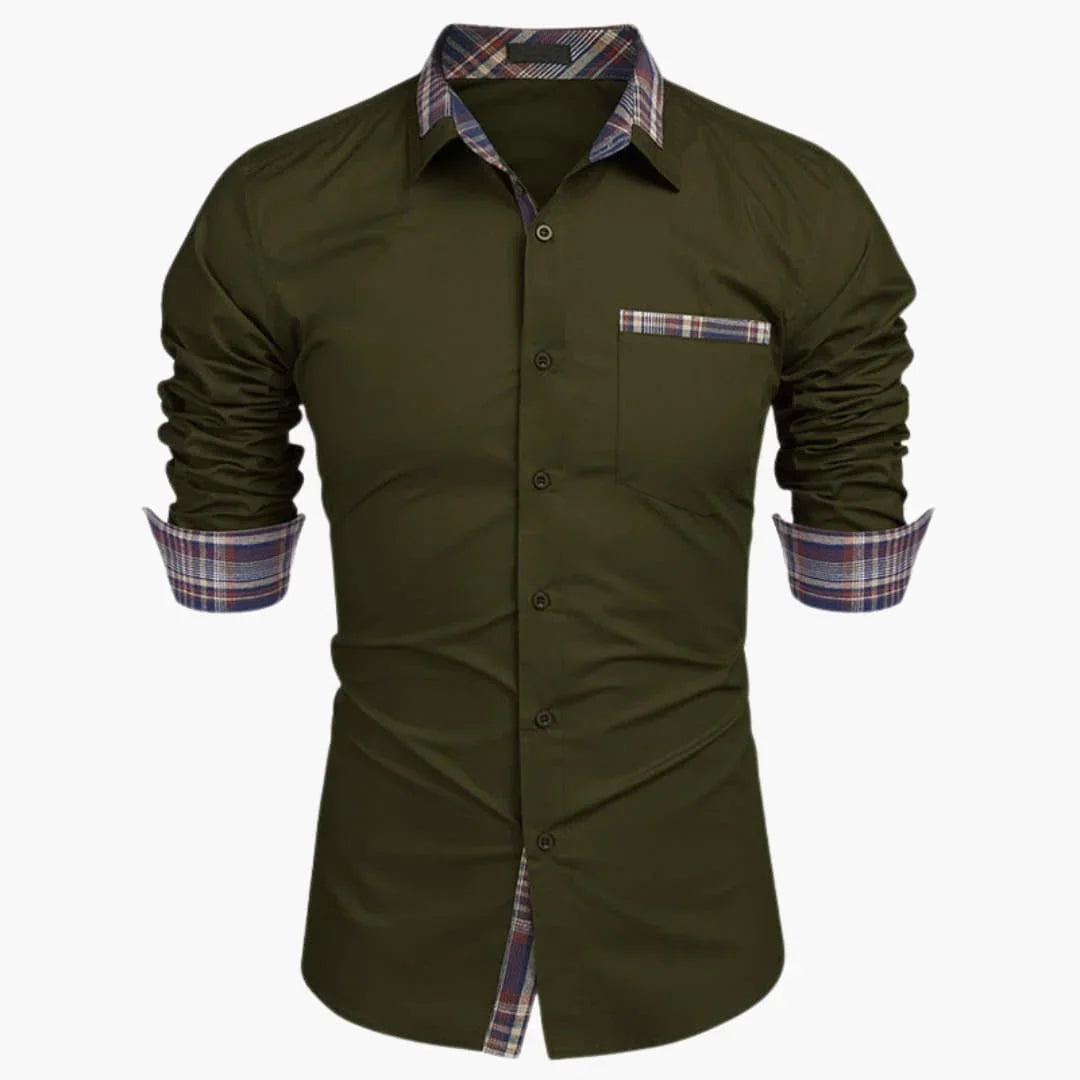 Chemise à manches longues pour homme avec col et détails à carreaux
