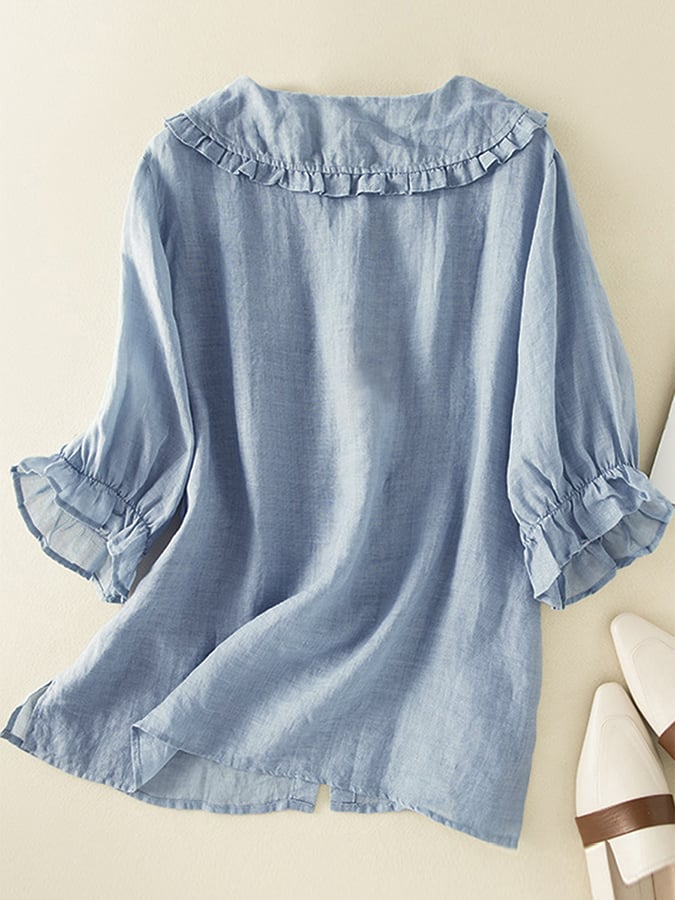 Chemise ample élégante en coton avec col à volant pour femme