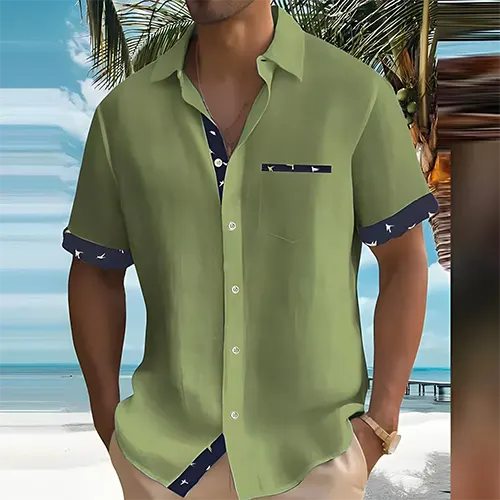 Chemise camp respirante d'été avec détails contrastants