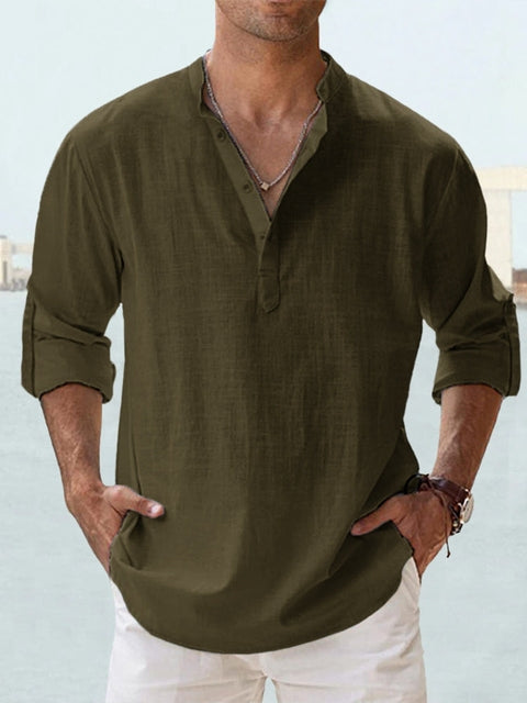 Chemise décontractée à manches longues et boutons pour homme