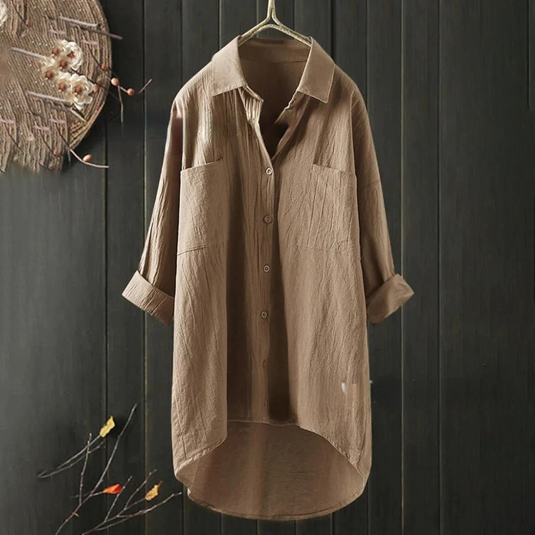 Chemise en lin à boutons, manches longues, coupe ample