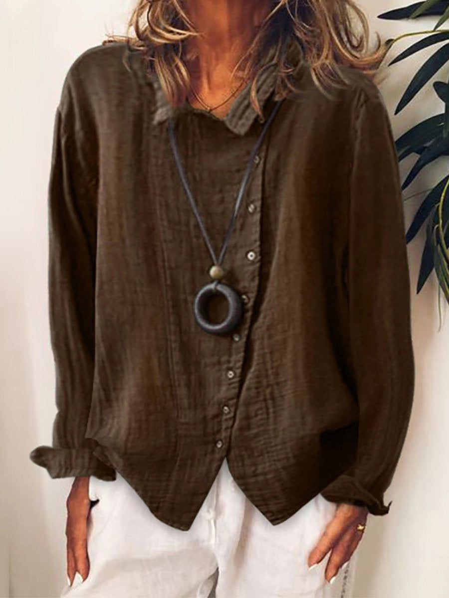 Chemise longue femme décontractée en coton et lin