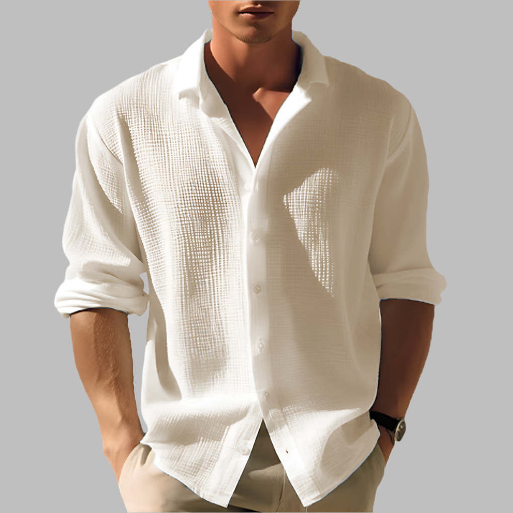 Chemise structurée en coton et lin avec col pour homme