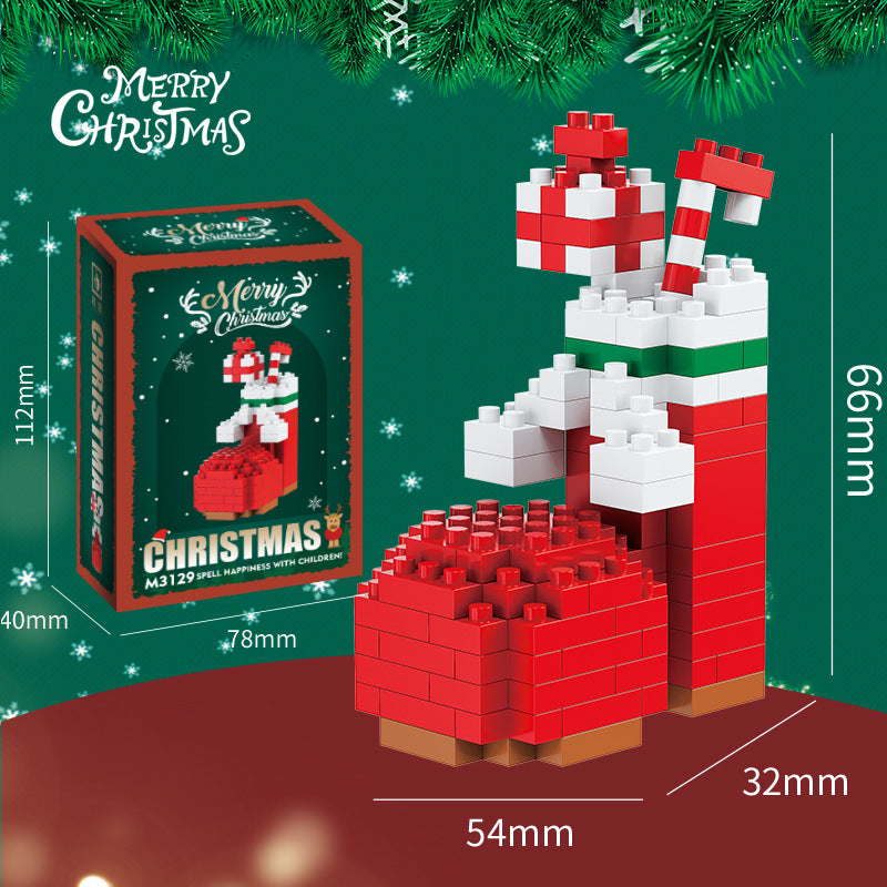 Coffret cadeau de figurines de Noël en mini briques de construction – père Noël, bonhomme de neige, renne et sapin