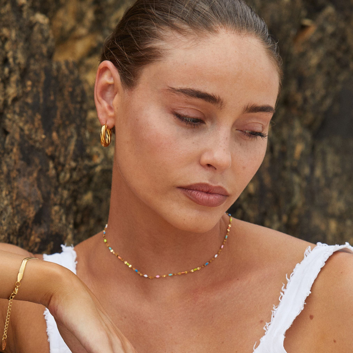 Collier ras-de-cou arc-en-ciel plaqué or 18 carats