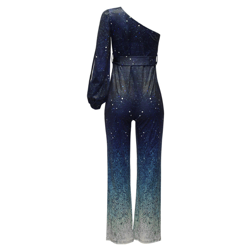 Combinaison asymétrique à une épaule au style disco rétro glamour
