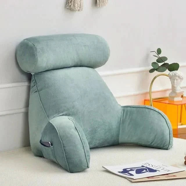 Coussin de lecture avec dossier, accoudoirs et poche