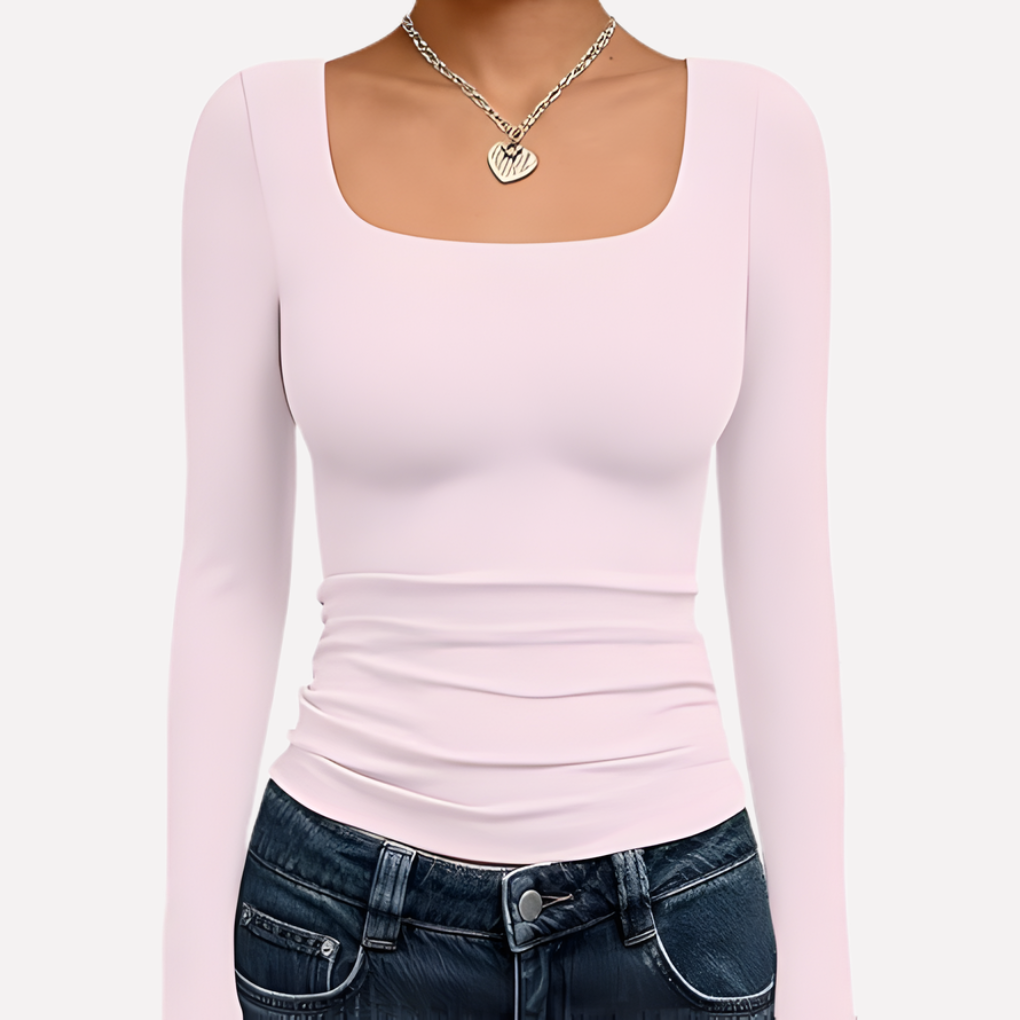 Crop top femme à manches longues et col carré