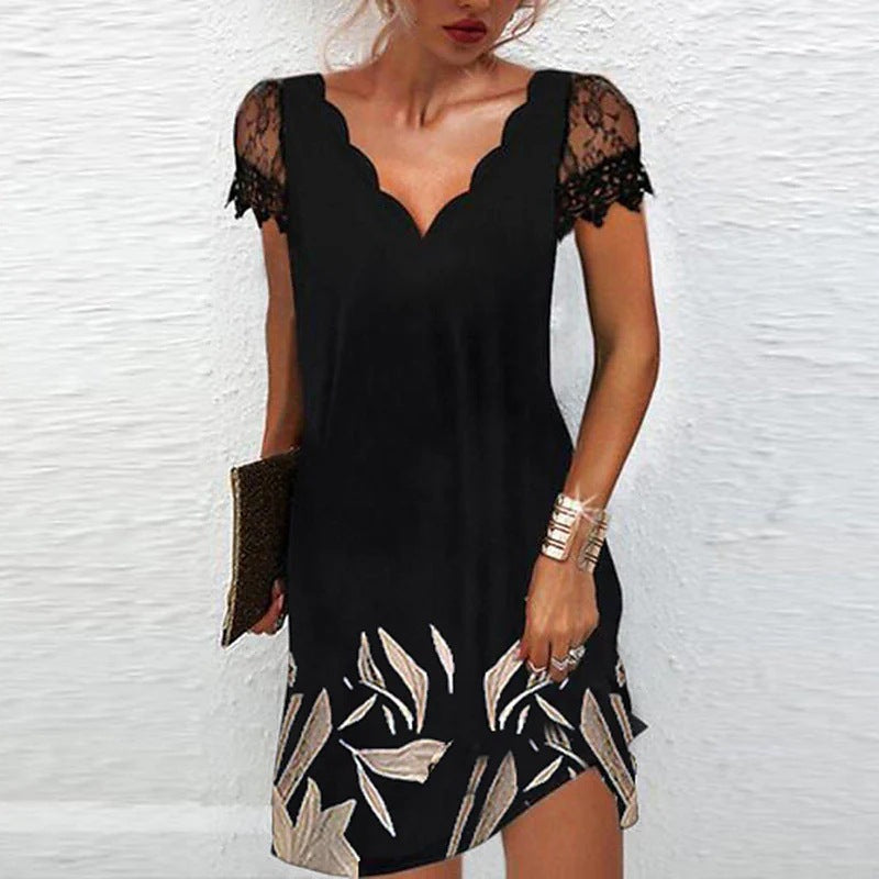 Élégante robe shift courte femme à manches courtes et encolure V