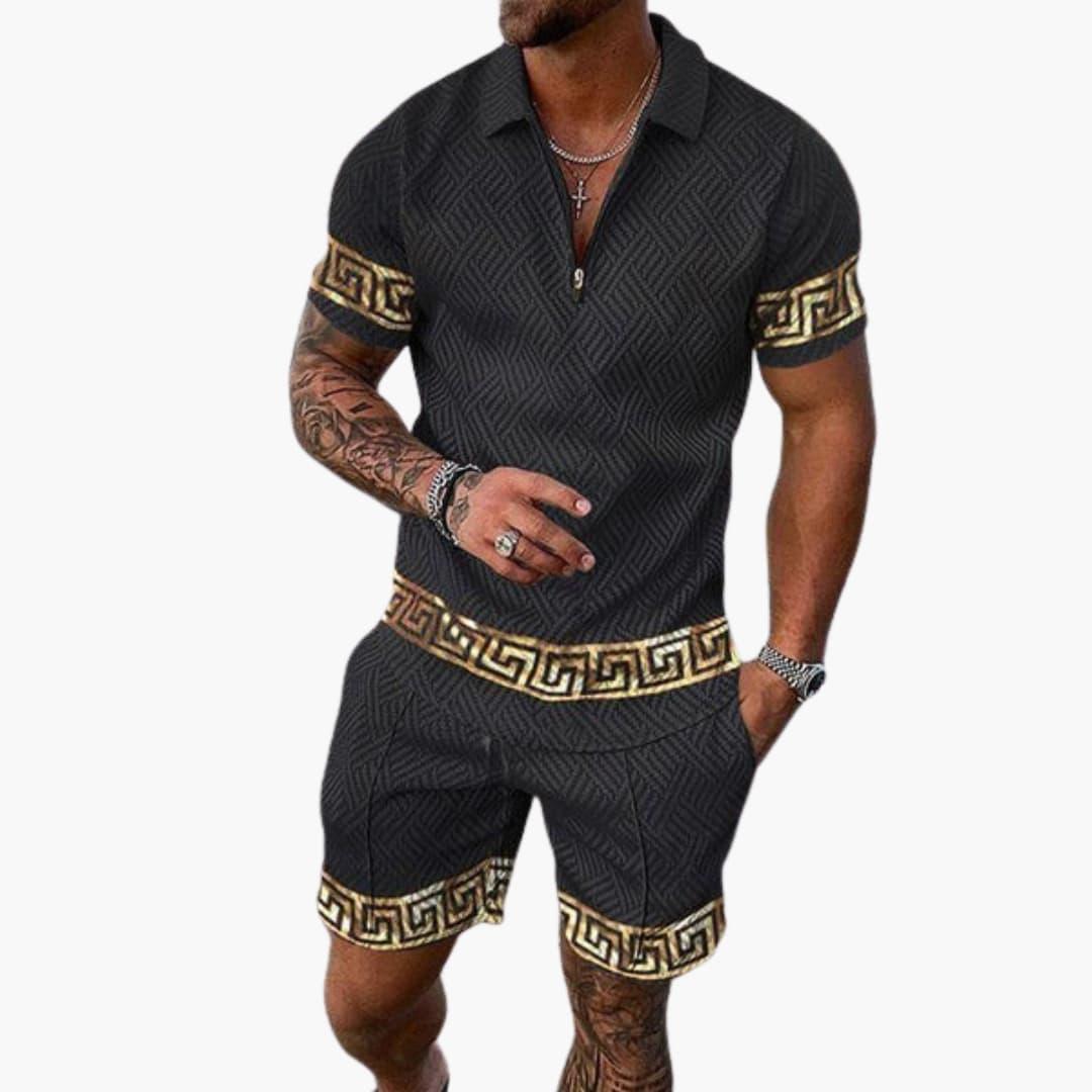 Ensemble d'été deux pièces pour homme avec demi-fermeture éclair et bandes décoratives