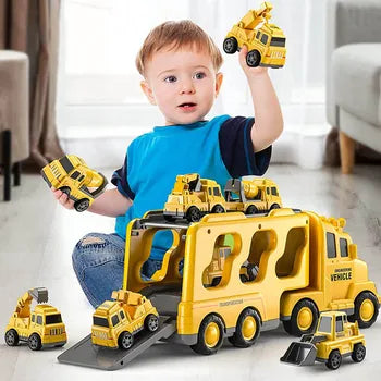 Ensemble de jeu camion à deux étages - Pompiers et construction avec musique