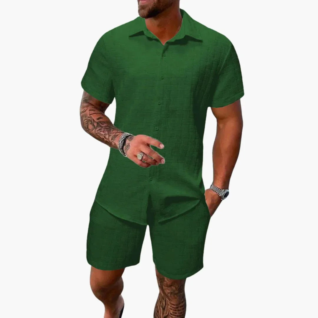 Ensemble deux pièces homme en mélange de coton à texture jacquard