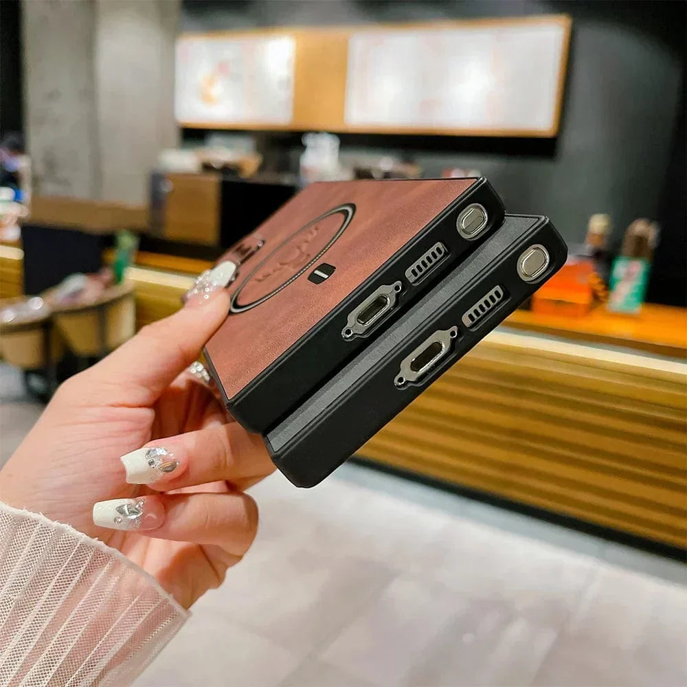 Étui téléphone cuir avec chargement sans fil magnétique
