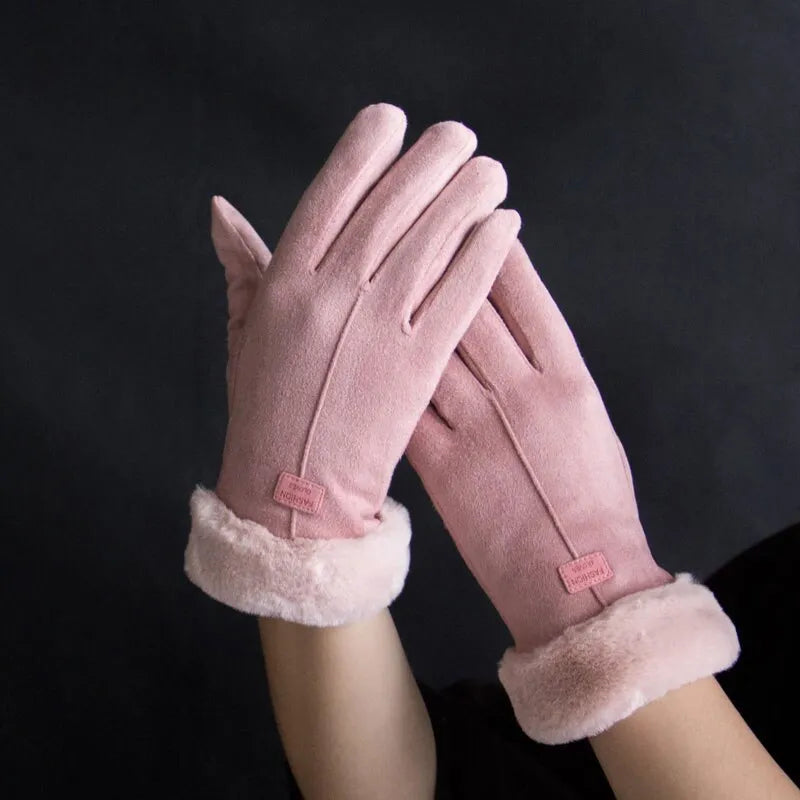 Gants chauds pour femme effet daim