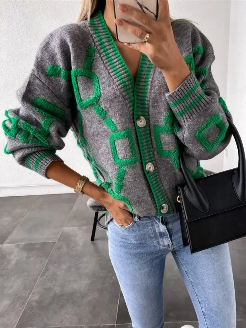 Gilet en maille à manches longues et col en V avec boutons pour femme