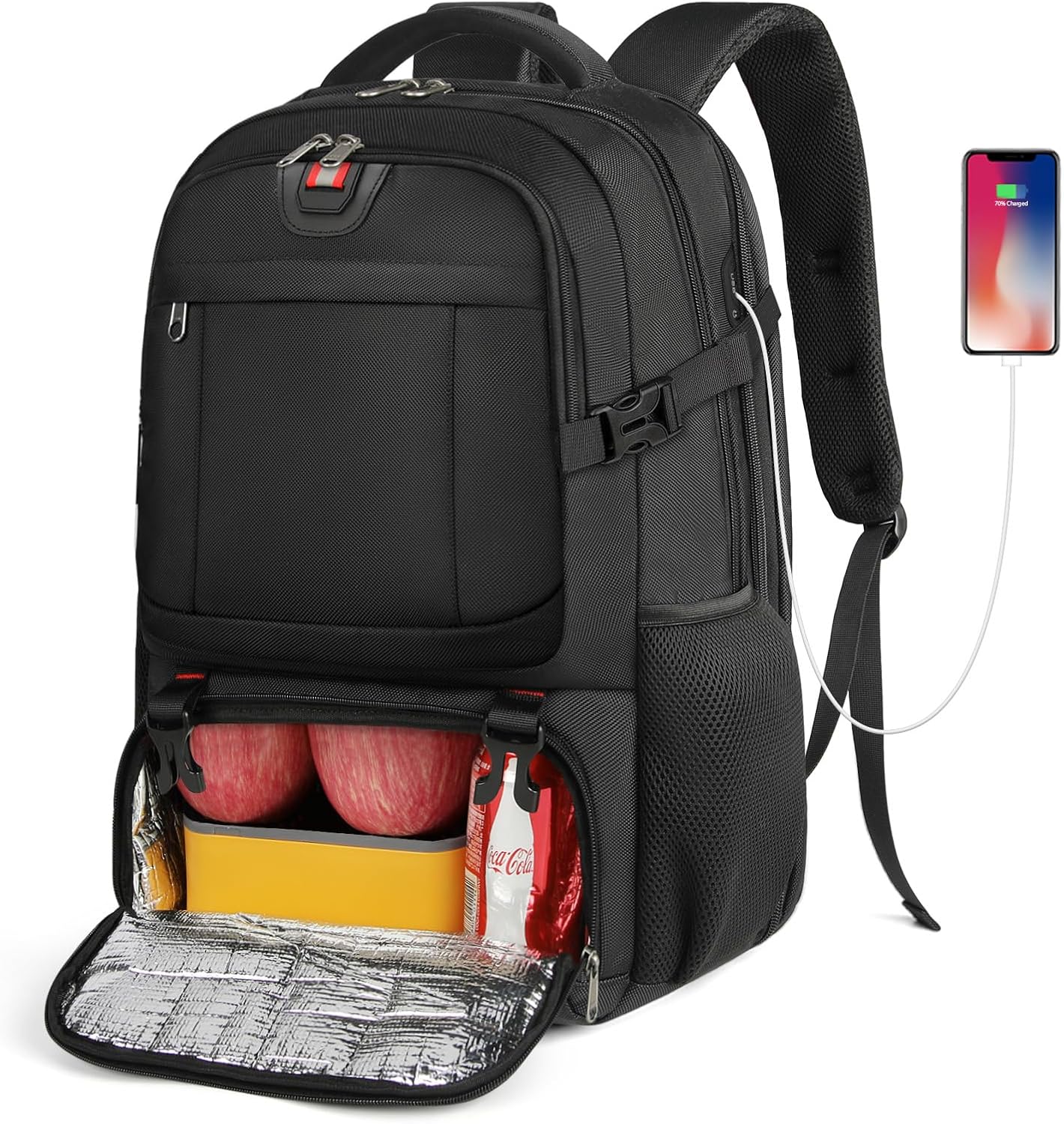 Grand sac à dos pour ordinateur portable avec compartiment isotherme et port de charge USB