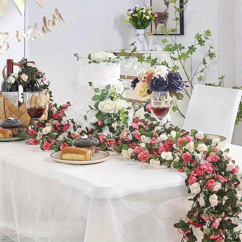 Guirlande de roses artificielles 230 cm, soie, 6 coloris, mariage et fête