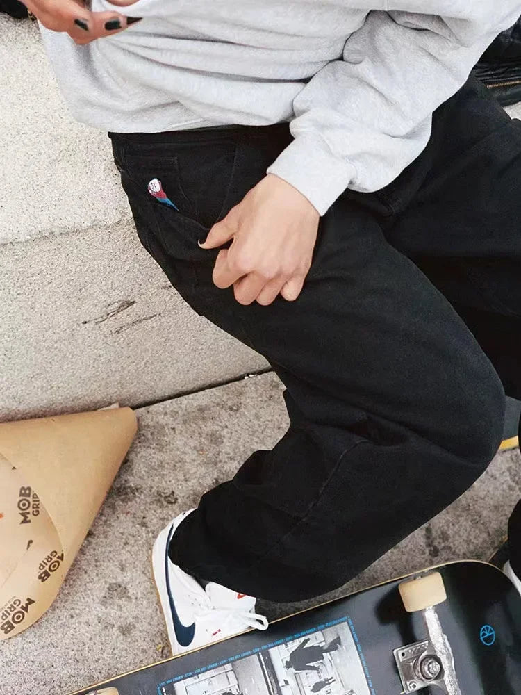 Jean baggy pour homme à jambes larges en denim noir