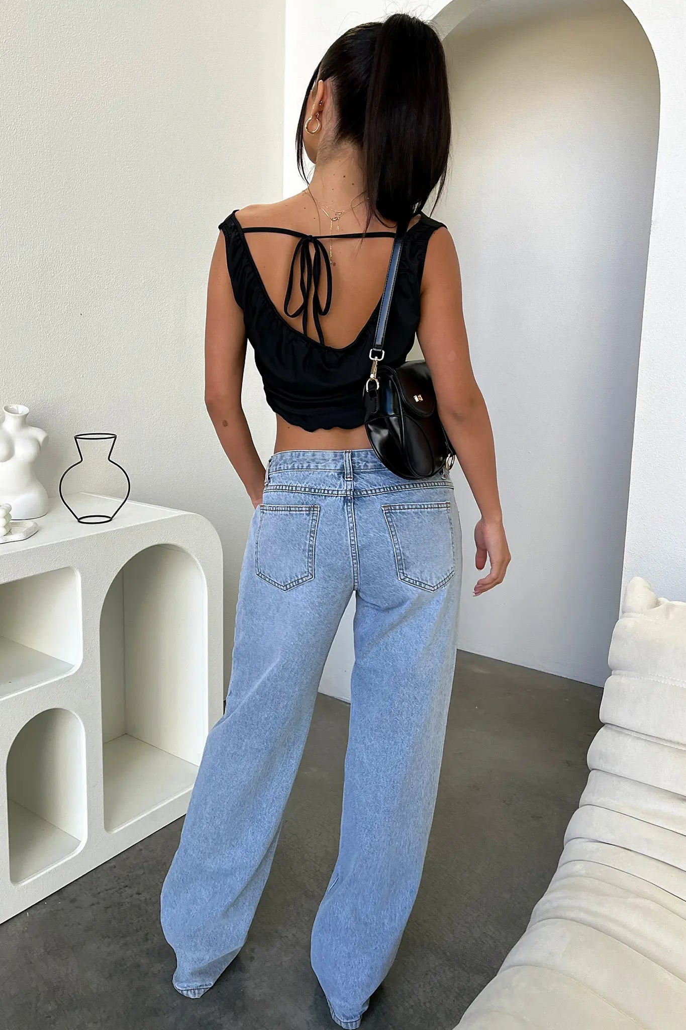 Jean droit taille basse délavé clair pour femme
