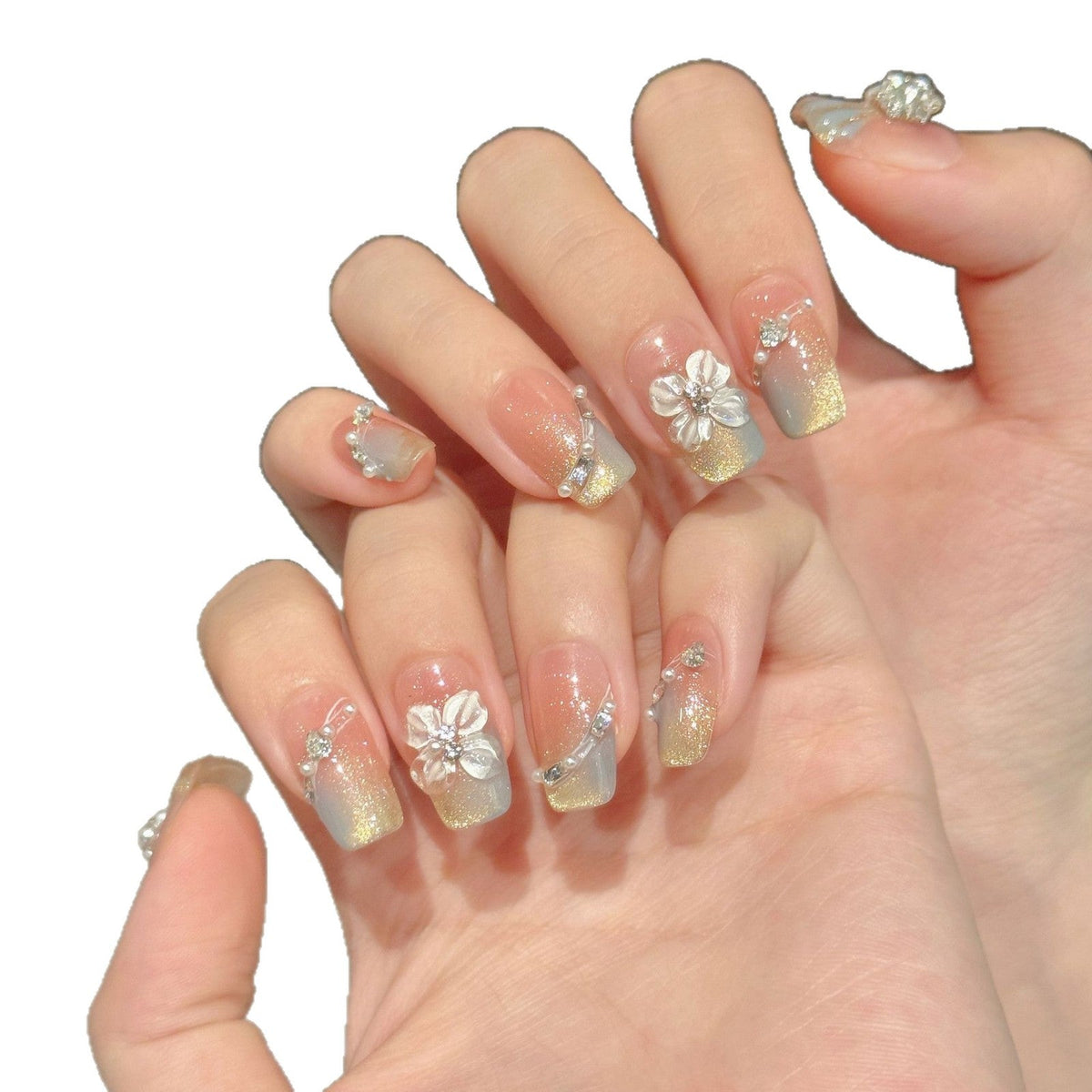 Kit de faux ongles press-on à motifs floraux 3D