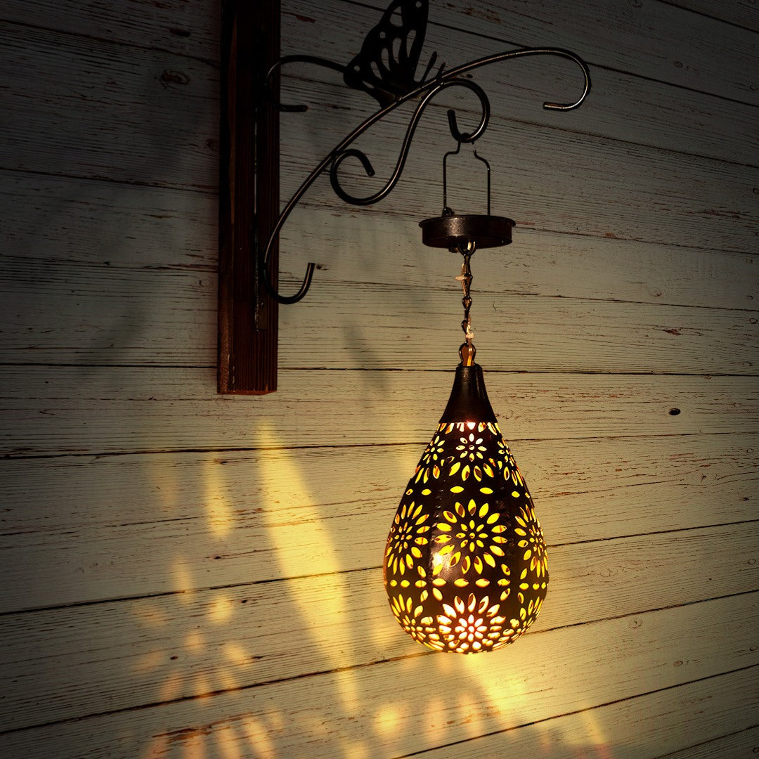 Lampe solaire d'ambiance en forme de goutte d'eau en acier inoxydable