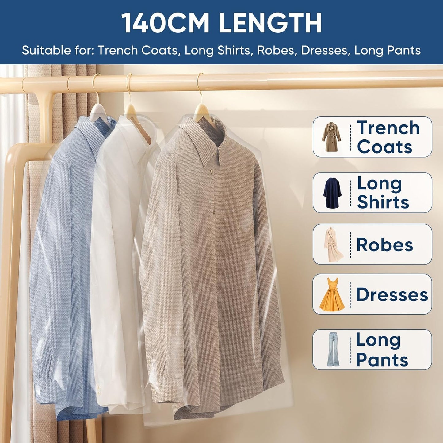 Lot de housses à vêtements transparentes: housses de protection pour le rangement et les voyages