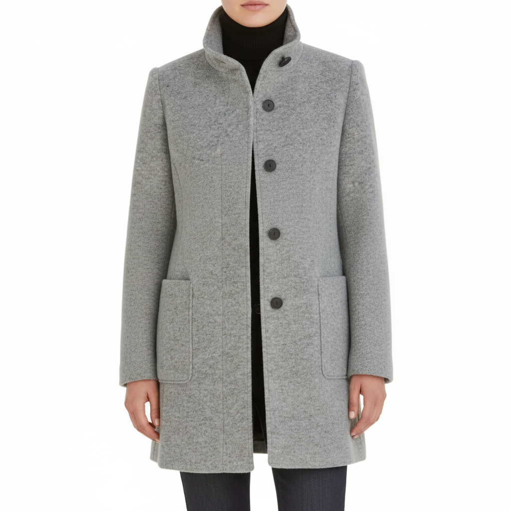 Manteau d'hiver élégant en laine pour femme avec fermeture à boutons