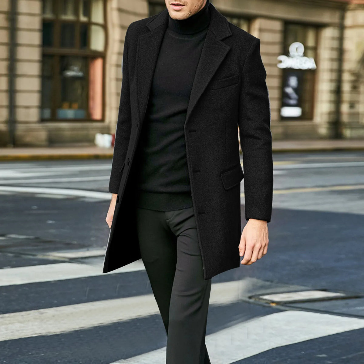 Manteau long à boutonnage simple pour homme